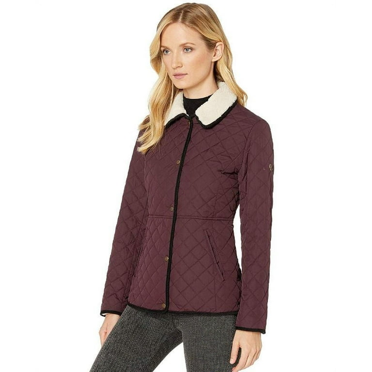 Lauren Ralph Lauren Women's Quilted Jacket w/Corduroy Trim/Berber,  Cranberry, XS 
