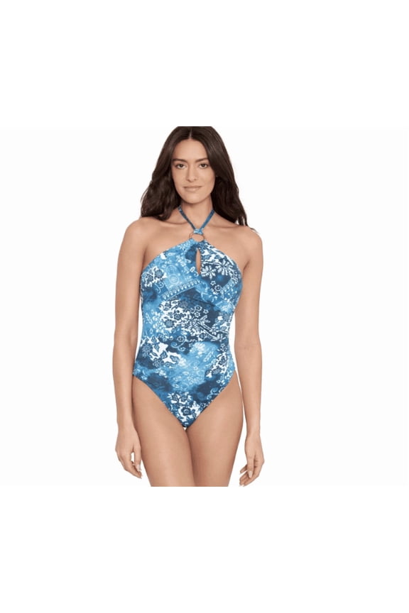 Women's Ring One-Piece Swimsuit - Indigo Patchwork