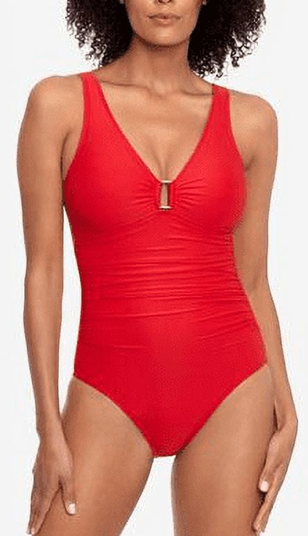 Ralph Lauren Women's Beach Club Solids Ring One Piece Swimsuit Red
