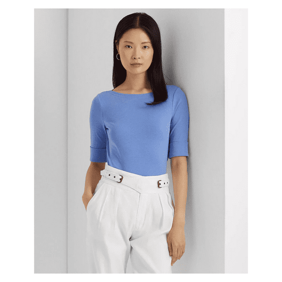 Lauren Ralph Lauren Women's Stretch Cotton Boatneck Top Blue PXS