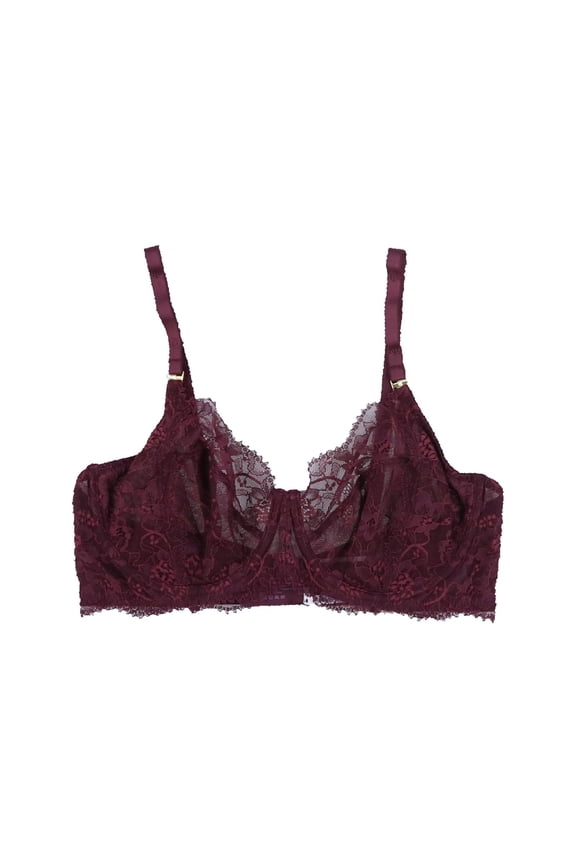Lauren Ralph Lauren Women's Unlined Lace Bra Full Coverage Pinot Noir 36C New