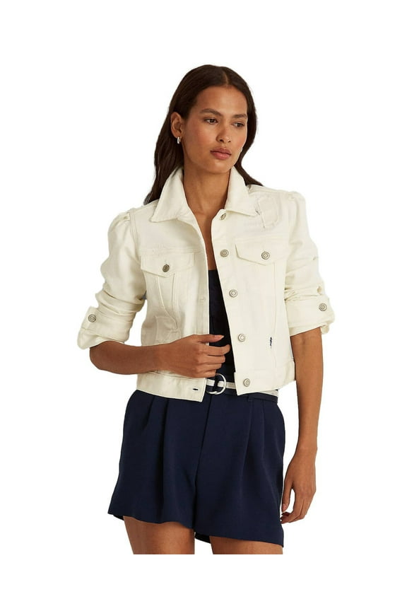 Women's White Patchwork Denim Trucker Jacket