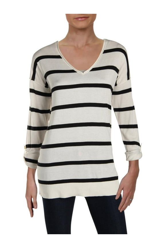 Womens Adrien Silk Blend Striped V-Neck Sweater
