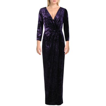Lauren Ralph Lauren Womens Annaliah Velvet Faux Wrap Evening Dress Purple 4