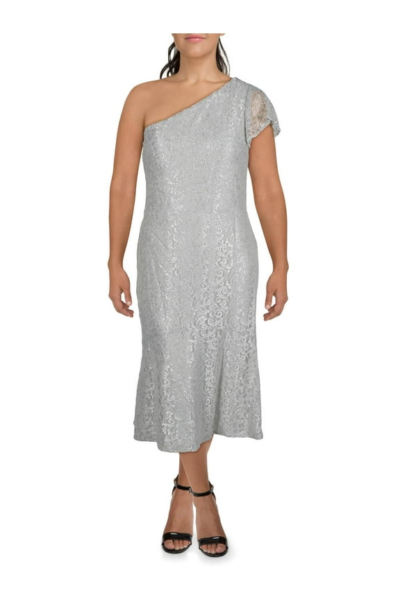 Womens Aven Lace Midi Evening Dress Silver 4