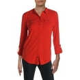 thumbnail image 1 of Lauren Ralph Lauren Womens Binky Stretch Adjusted Sleeves Button-Down Top Red S, 1 of 2