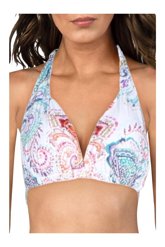 Womens Captiva Halter Printed Swim Top Separates White 10