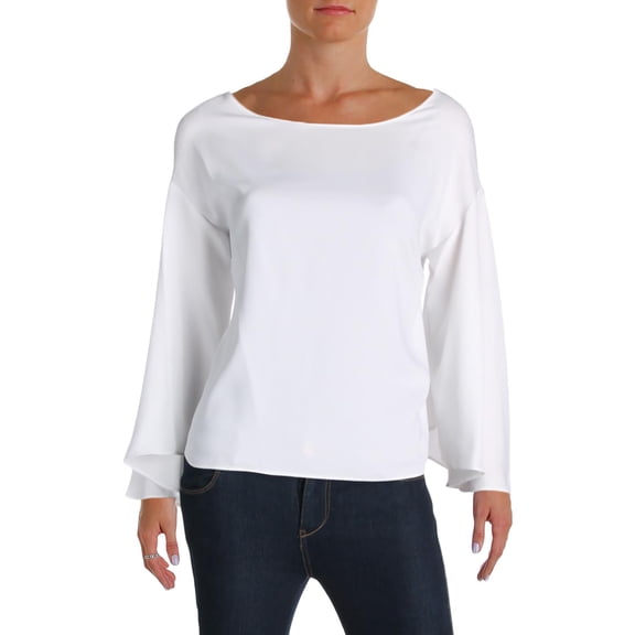Lauren Ralph Lauren Womens Crepe Elbow Sleeves Pullover Top White XL