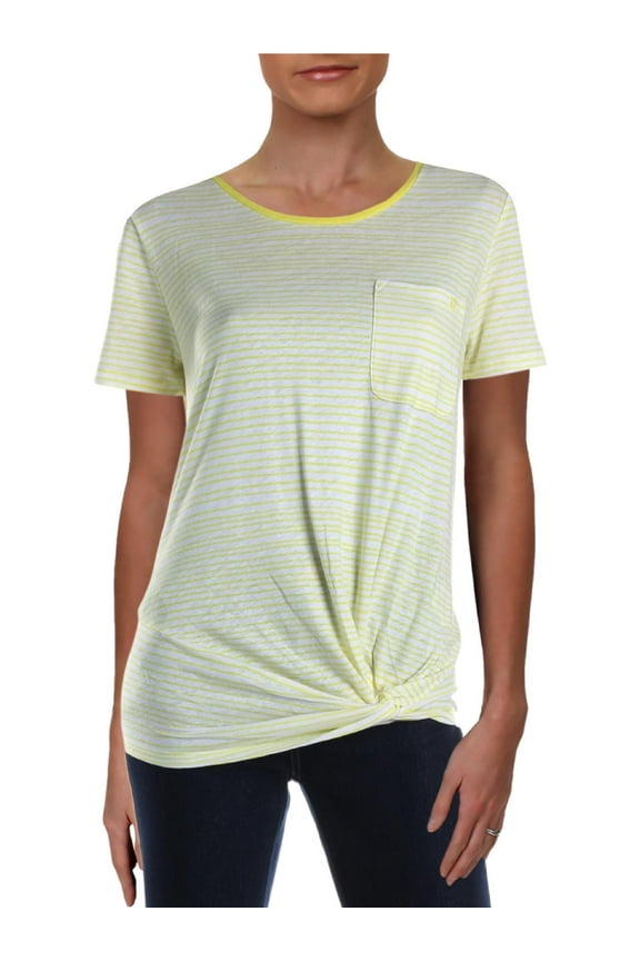 Lauren Ralph Lauren Womens Daharlyn Linen Blend Side Knot Pullover Top Yellow M