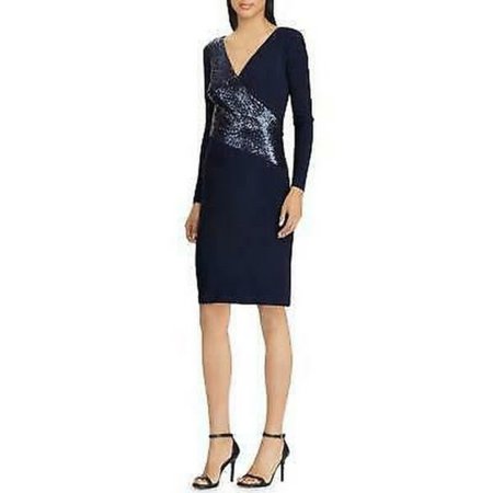 Lauren Ralph Lauren Womens Dress Sheath Sequined V-Neck: 6/Navy Multi