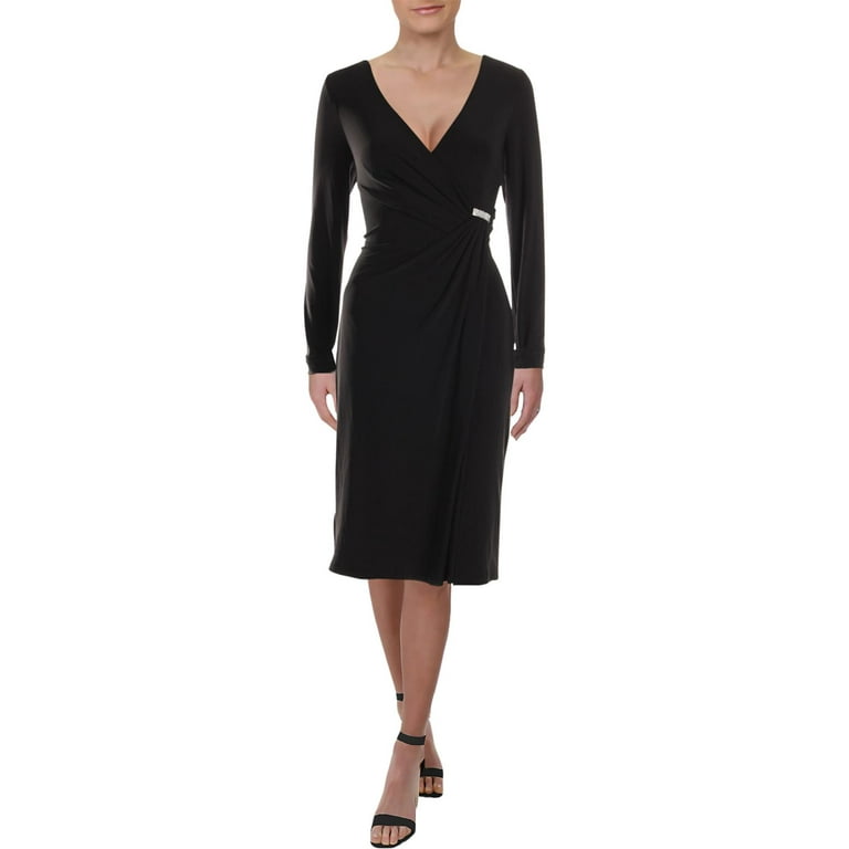 LAUREN RALPH LAUREN Womens Elvarina Velvet Surplice Party Dress Black 0 at   Women's Clothing store