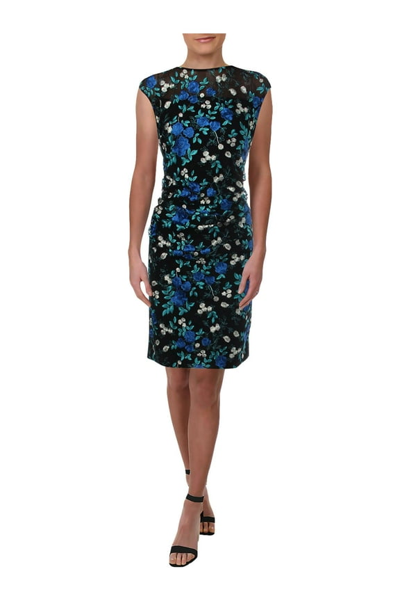 Womens Embroidered Floral Cocktail Dress
