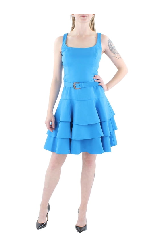 Womens Faille Tiered Mini Fit & Flare Dress