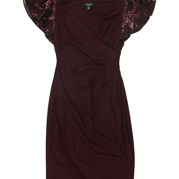 Ralph Lauren Womens Sequin Sleeve Bodycon Dress, Red, 2