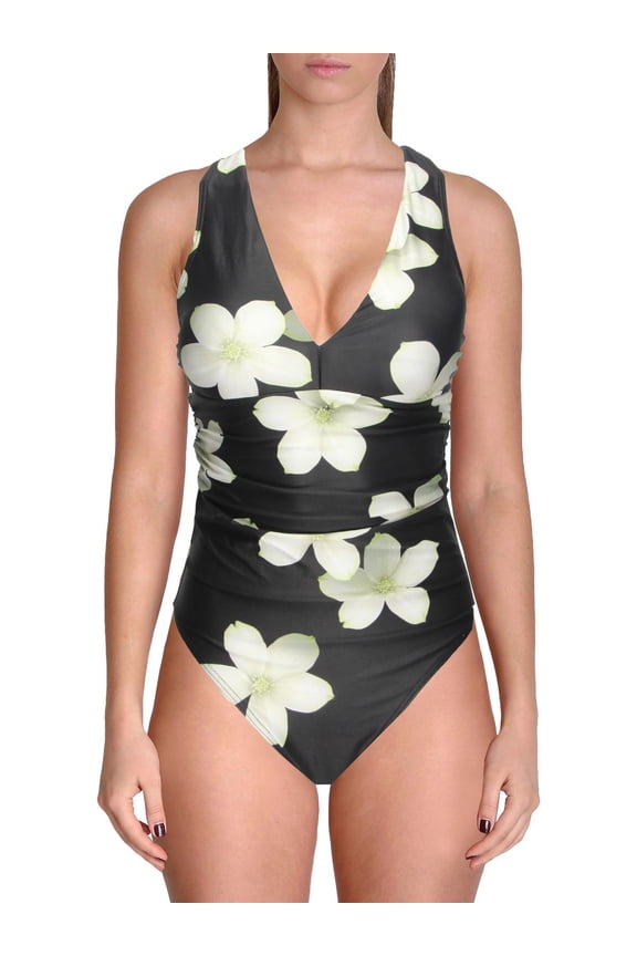 Lauren Ralph Lauren Womens Floral Cross Back One-Piece Swimsuit