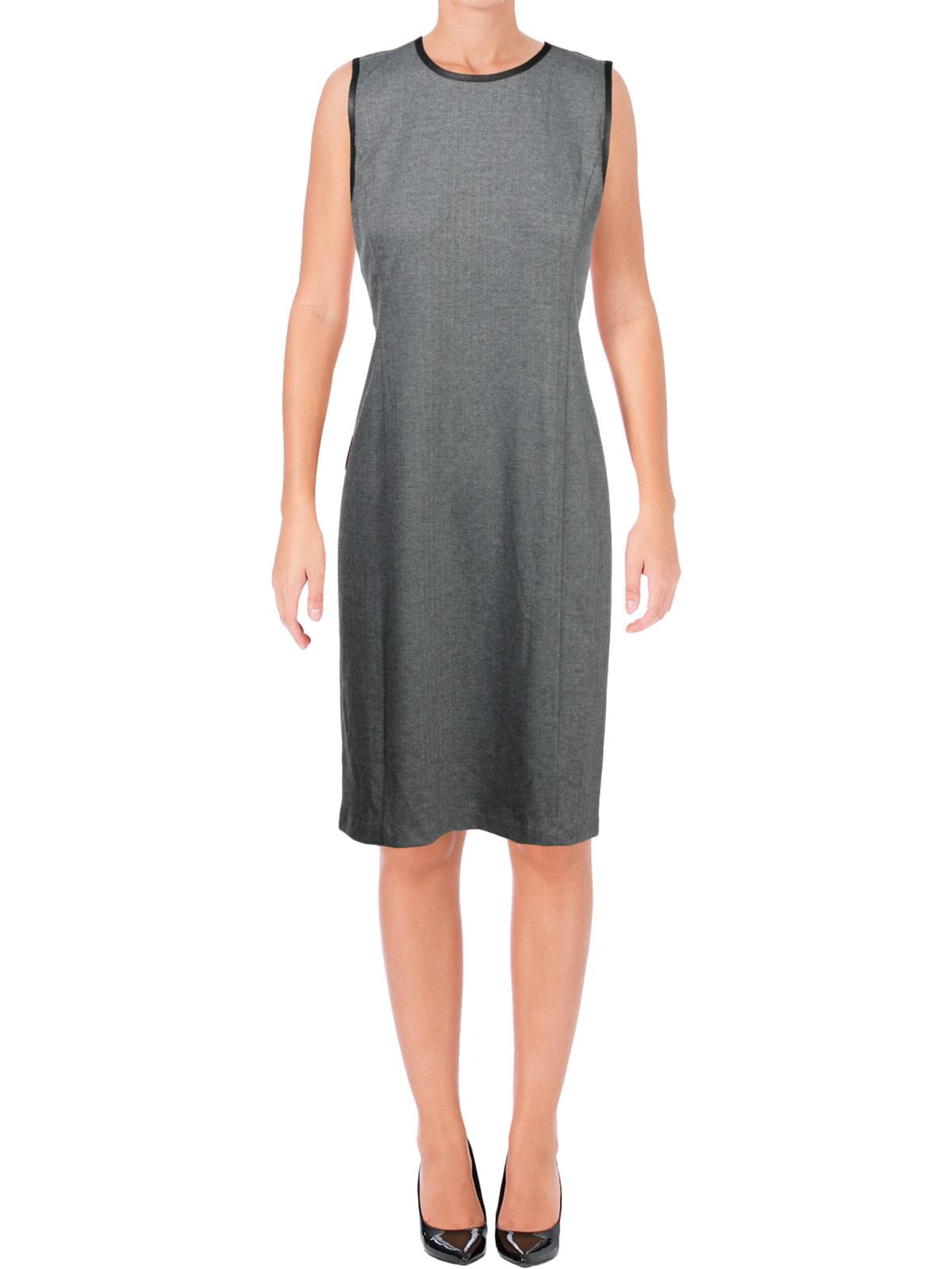 Lauren Ralph Lauren Womens Herringbone Faux Leather Trim Wear to Work Dress Lauren Ralph Lauren Womens Herringbone Faux Leather Trim Wear to Work Dress