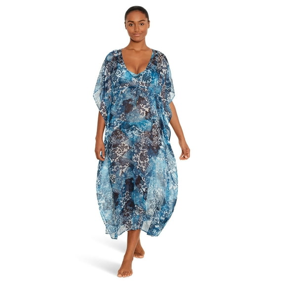 Lauren Ralph Lauren Womens Indigo Patchwork Midi Caftan Cover Up Multicolor Small