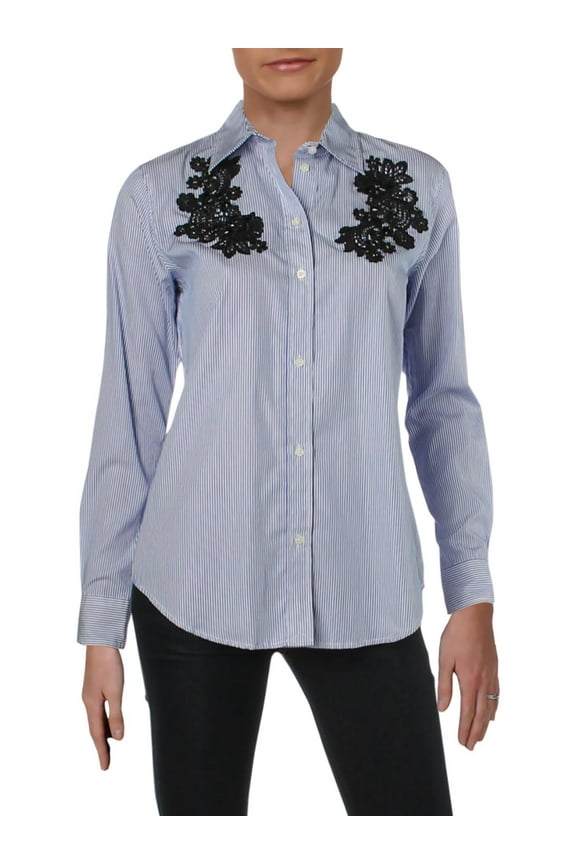 Womens Jamelko Lace-Patch Floral Print Button-Down Top