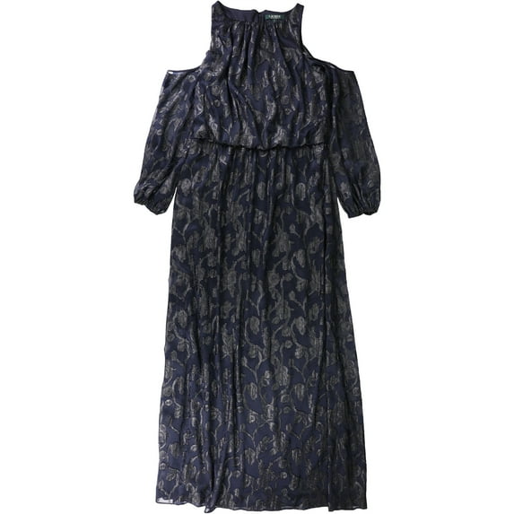 Ralph Lauren Womens Burnout Gown Cold Shoulder Dress, Blue, 2
