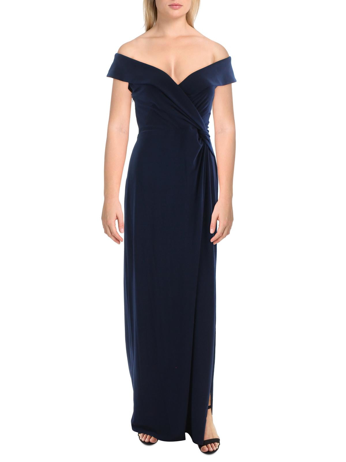 Ralph Lauren Women's Solid Full Length Body Con Evening Dress Blue Size 6