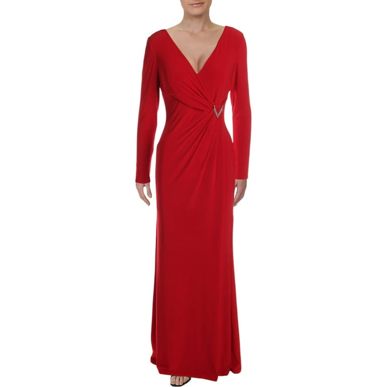 Lauren Ralph Lauren Womens Jillie Embellished V-Neck Evening Dress
