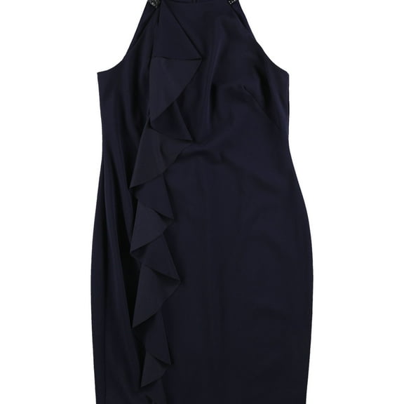 Ralph Lauren Womens Ruffled Embellished Sheath Dress, Blue, 16