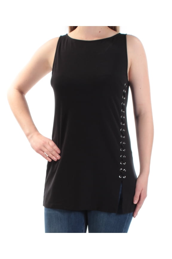 Womens Lace-Up Side Jewel Neck Tank Top