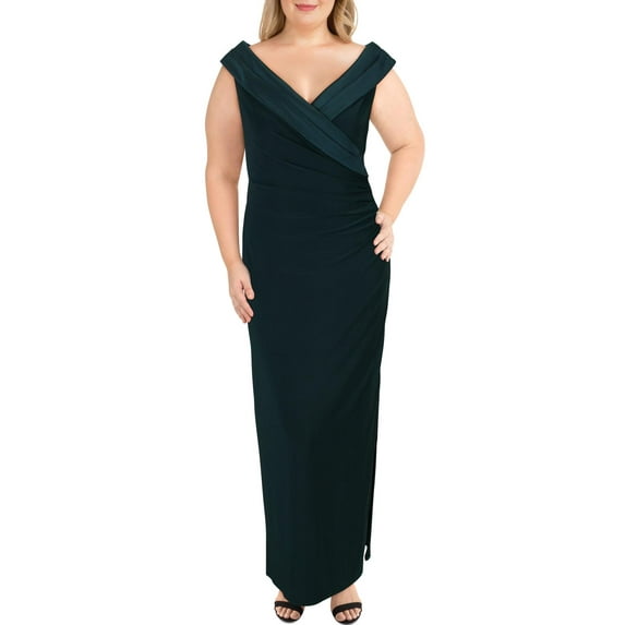 Lauren Ralph Lauren Womens Leonetta Faux Wrap Gathered Formal Dress Green 14