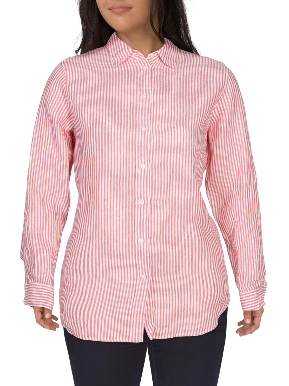 Lauren Ralph Lauren Womens Linen Striped Button-Down Top Red XL -  Walmart.com, image size:1200x1600