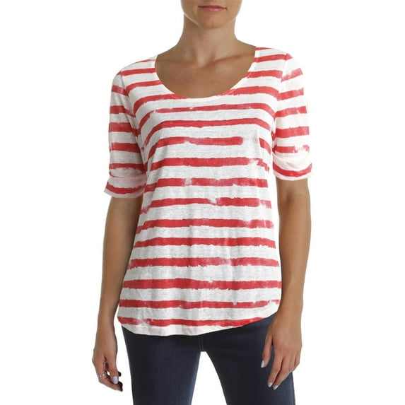Lauren Ralph Lauren Womens Linen Striped Casual Top