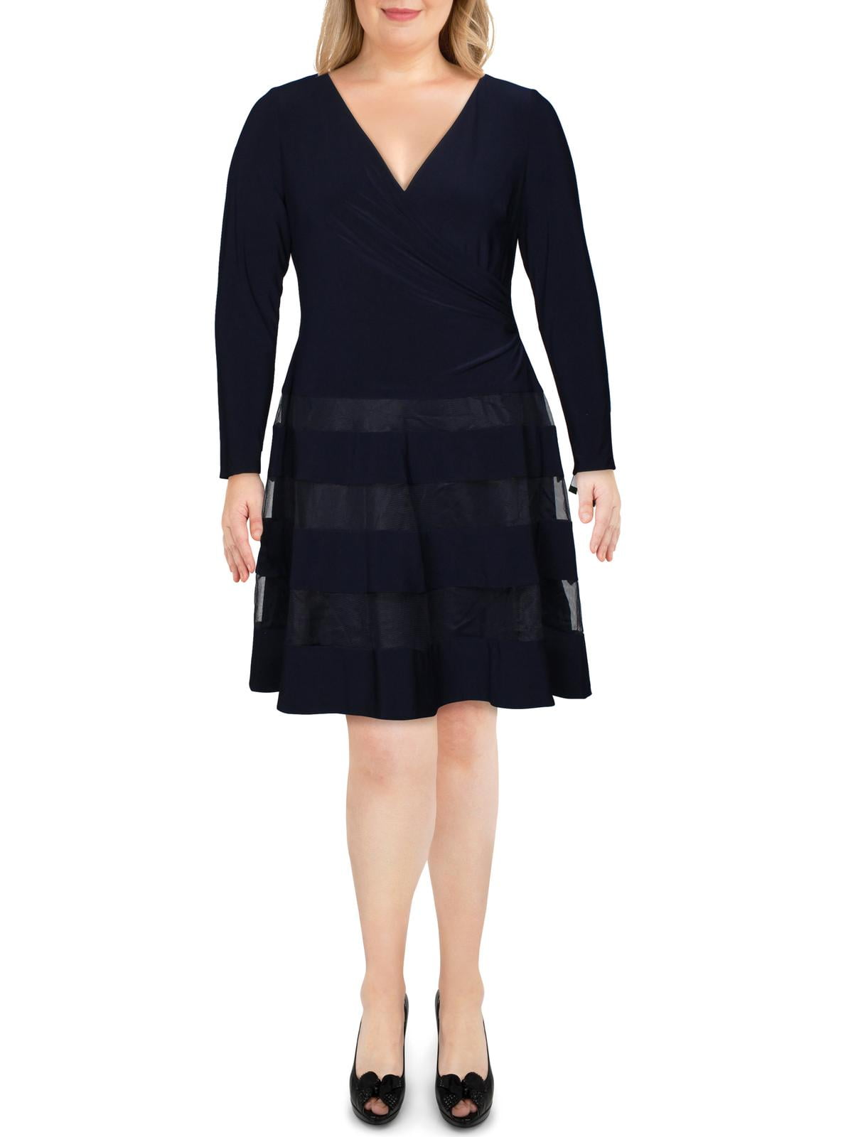 Lauren Ralph Lauren Womens Mesh Inset Surplice Cocktail Dress Navy 12 -  Walmart.com