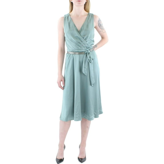 Lauren Ralph Lauren Womens Midi V-Neck Cocktail and Party Dress