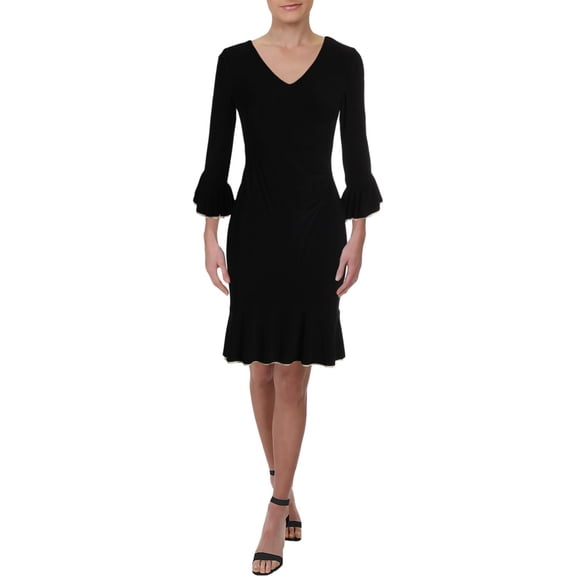 Lauren Ralph Lauren Womens Petites Latona V-Neck Above Knee Flounce Dress
