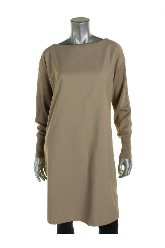 Womens Petites Twill Front Knit Sweaterdress