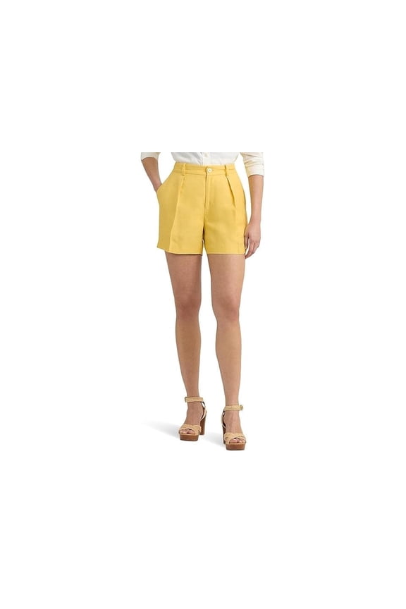 Women's Pleated High-Rise Dressy Shorts, Yellow 2