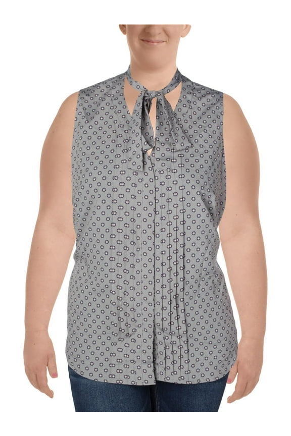 Womens Plus Arecin Georgette Pintuck Button-Down Top Gray 1X