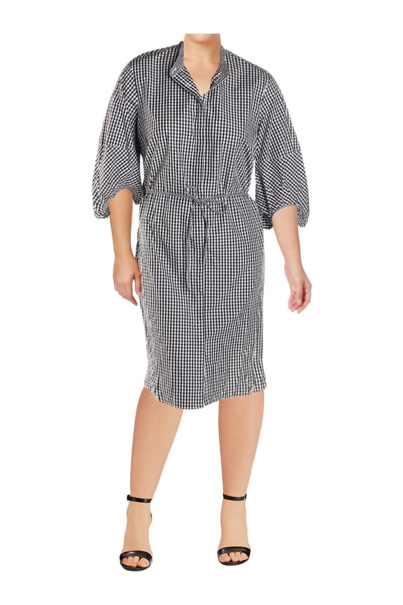 Womens Plus Gingham Party Shirtdress Black/White 16 Plus