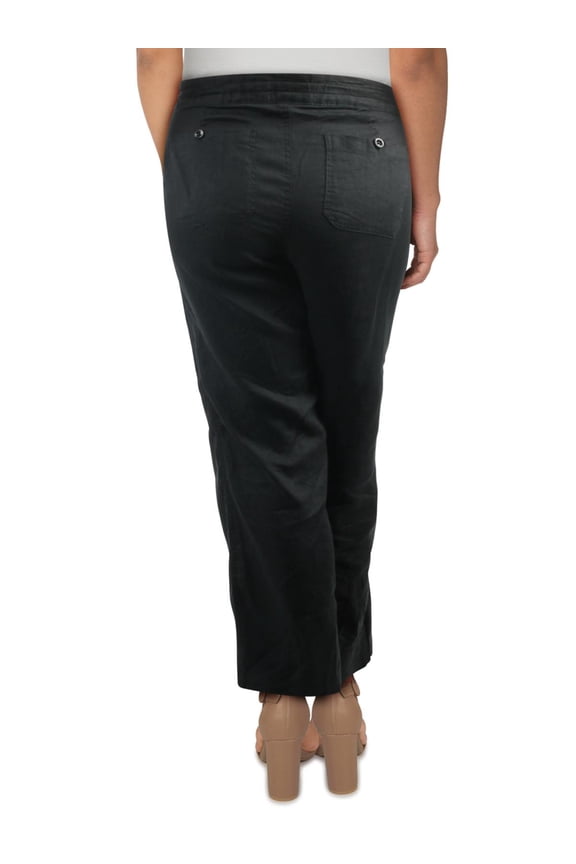 Womens Plus Jovonie Linen Wide Leg Pants Black 18W
