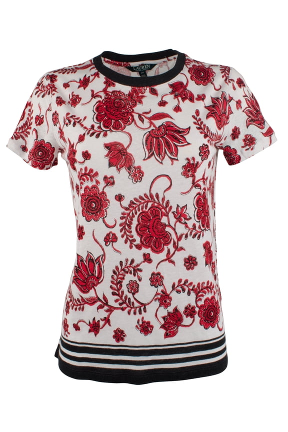 Womens Plus Linen Floral T-Shirt White Multi Floral 1X