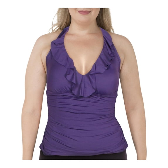 Lauren Ralph Lauren Womens Plus Ruffled V-Neck Tankini Swim Top