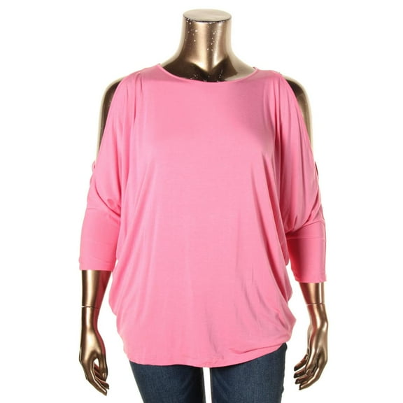 Lauren Ralph Lauren Womens Plus Scoop Neck Stretch Casual Top