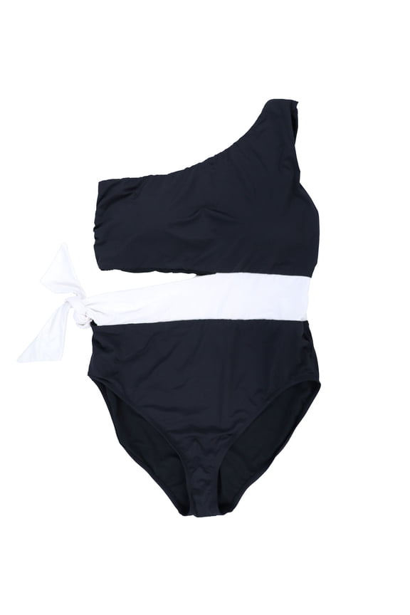Women's Plus One-Shoulder One-Piece Swimsuit (20W, Black)