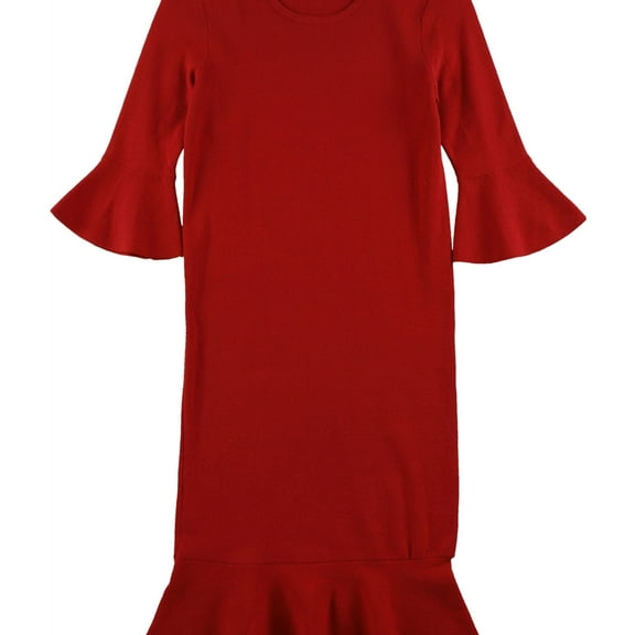 Ralph Lauren Womens Solid Ruffled Dress, Red, XX-Small