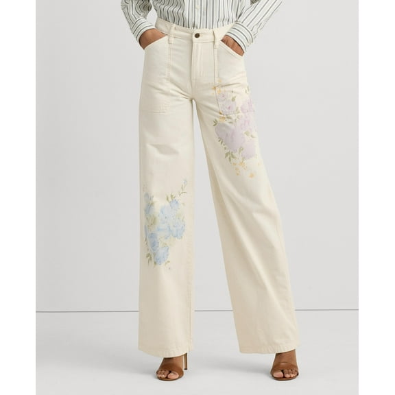 Lauren Ralph Lauren Women's Printed High-Rise Wide Mascarpone Cream Wash Size 16