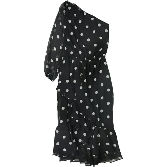 Ralph Lauren Womens Polka Dot One Shoulder Dress, Black, 16