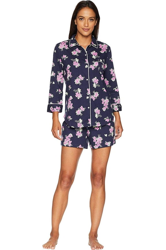 Womens Rounded Collar Boxer Pajama Set L