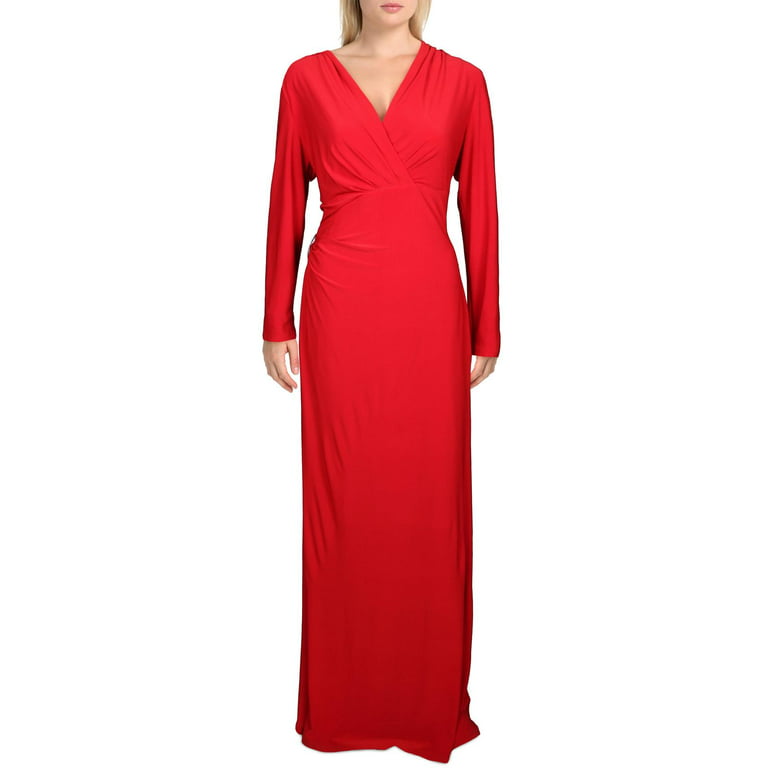 Lauren Ralph Lauren Womens Rowenah Embellished Surplice Evening Dress Red 8  