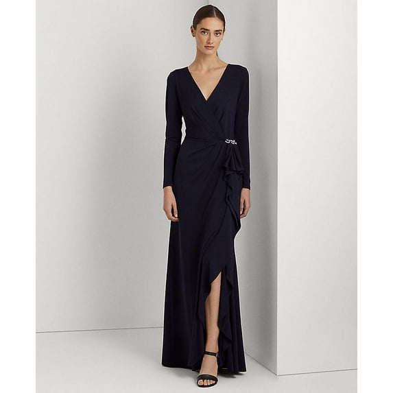 Lauren Ralph Lauren Womens Ruffle-Trim Jersey Gow Black 0
