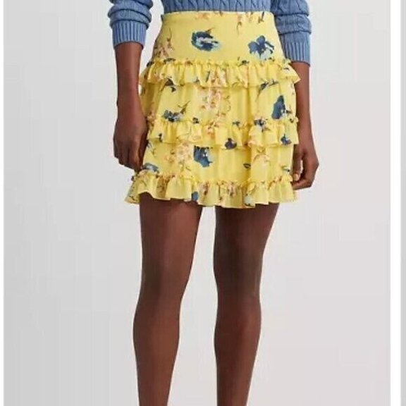 Ralph Lauren, Women's Ruffled Miniskirt, Yellow, 8