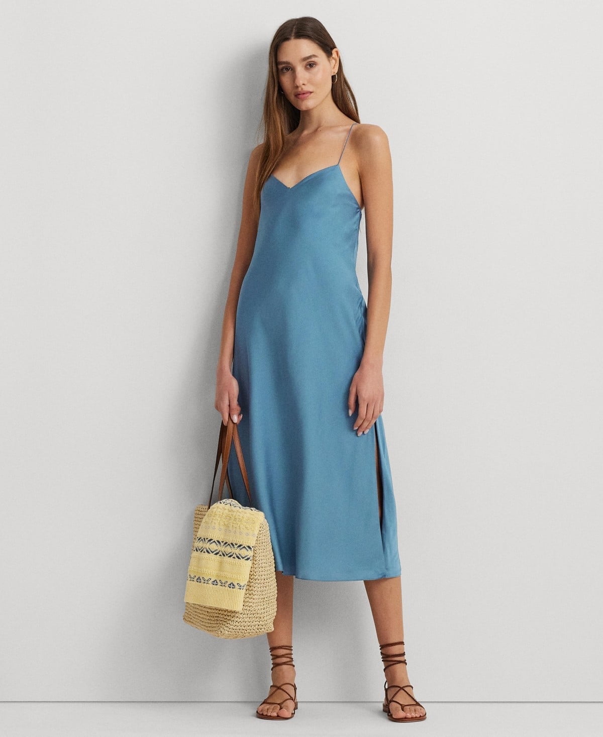 ralph lauren silk slip dress Lace-Trim Silk Slip Dress for Women